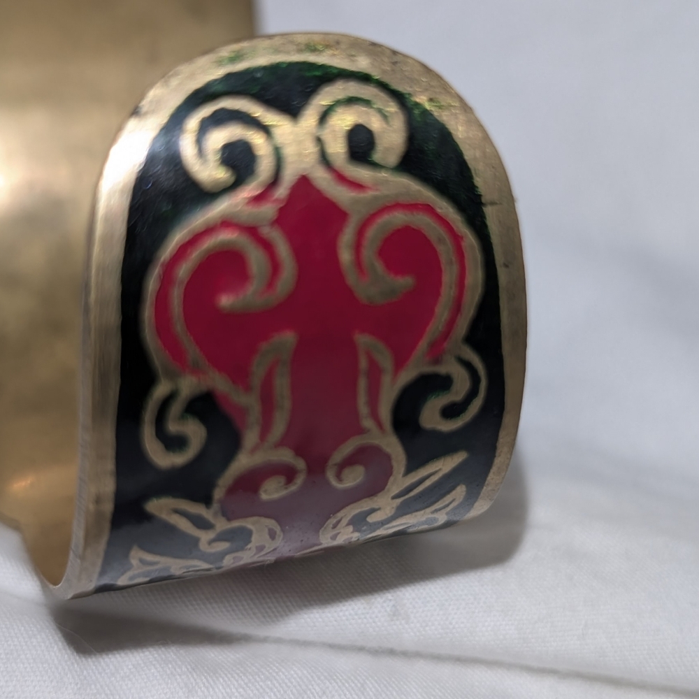 Vintage LIBRA Zodiac Brass & Enamel Statement Cuff Boho Bracelet - Picture 5 of 9